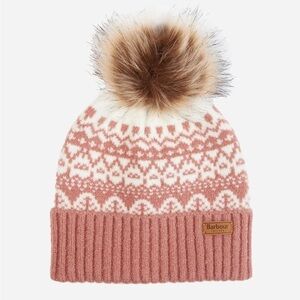 Barbour girls Pink Knit Pom-Pom Hat NWOT fair isle alpine